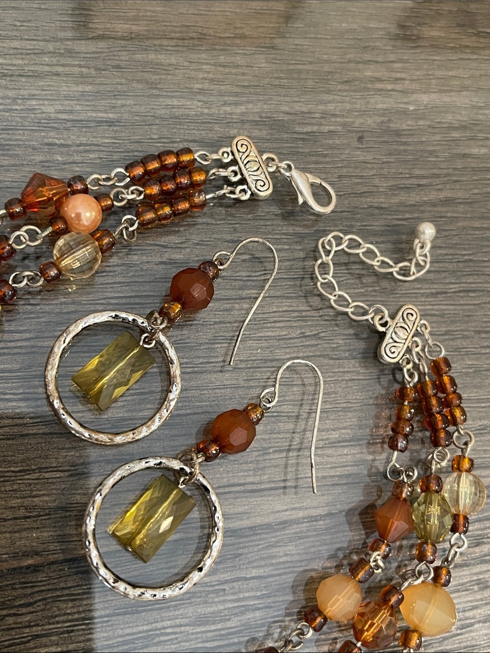 Vintage Style Earth-toned Multi-Strand Beaded Necklace with Earrings - Bohemian - Picture 5 of 15